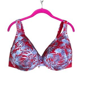 Cacique Women's Bra Sz 42DDD Lightly Lined Full Coverage Red Floral Underwire